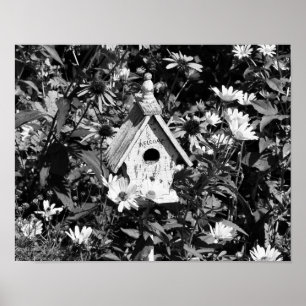 Blomsterträdgård Bird House Black and White Poster
