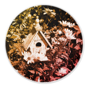 Blomsterträdgård Bird House Black and White Vintag Knopp