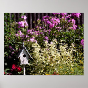 Blomsterträdgård Bird House Pastel Painting Poster