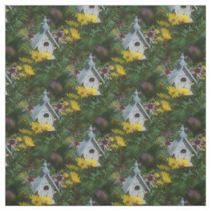 Blomsterträdgård Birdhouse Natature Art Mönster Tyg