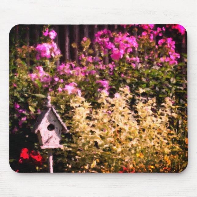 Blomsterträdgård Birdhouse Pastel Painting Musmatta (Framsidan)