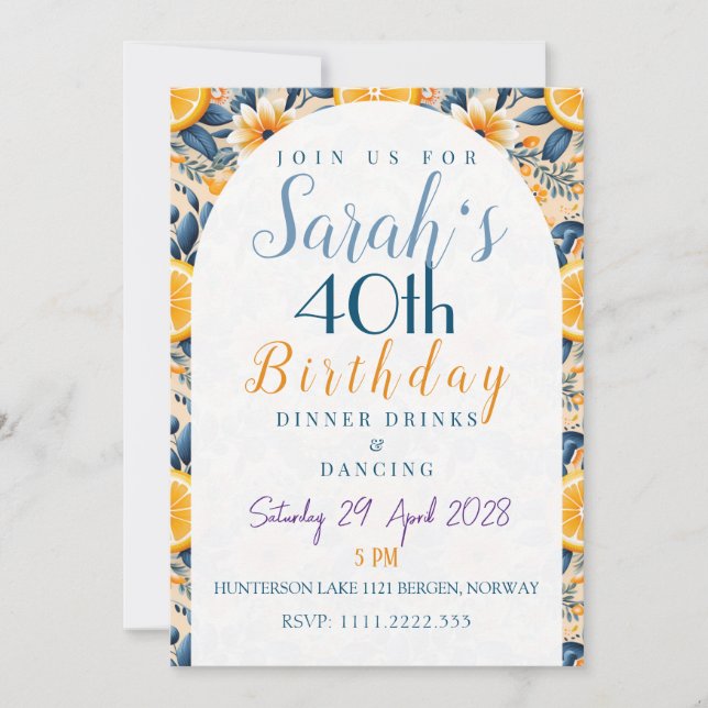 Blomsterträdgård Citrus Tematisk Födelsedag Inbjudningar (Framsida)