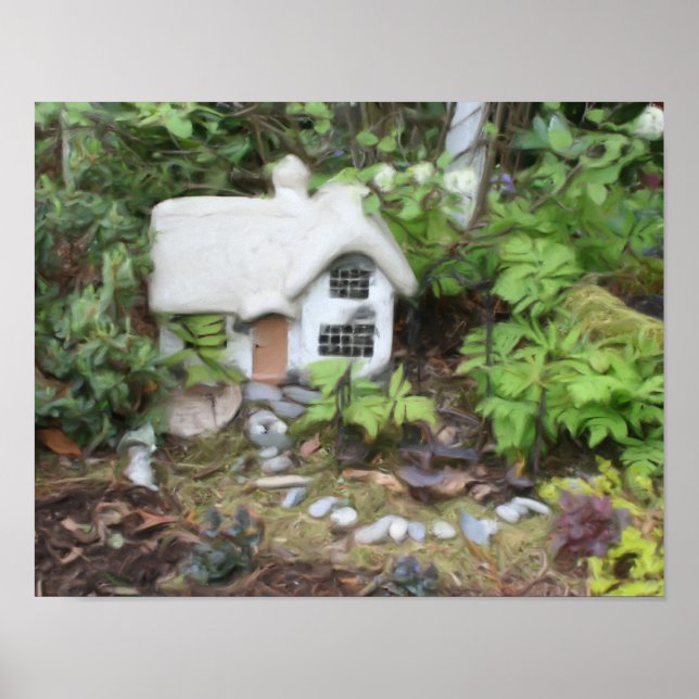 Blomsterträdgård Cottage Gouache-målning Poster (Framsidan)