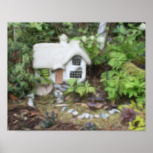 blomsterträdgård Cottage Gouache Painting Poster