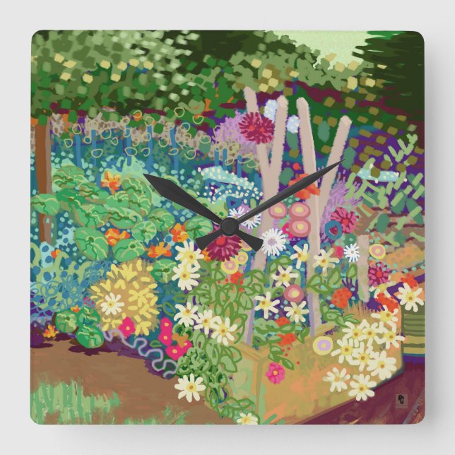 Blomsterträdgård digital grafik fyrkantig klocka (Framsida)