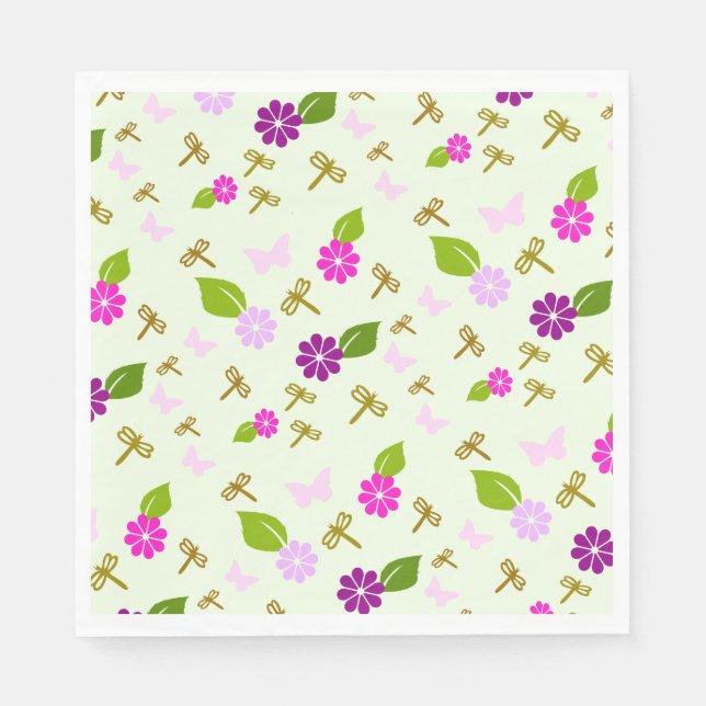 Blomsterträdgård Dragonfly Papper Napkins Tablewar Pappersservett (Framsidan)
