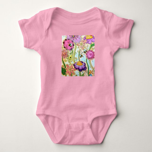 Blomsterträdgård ett-biet för Baby T Shirt (Framsida)