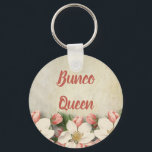 Blomsterträdgård för Bunco drottningvintage Nyckelring<br><div class="desc">Eleganta och härliga vintageblommor skapar en älskvärd Bunco nyckelring. Monogramen med dina favoritBunco spelare namnger eller håller Bunco drottningtext.</div>