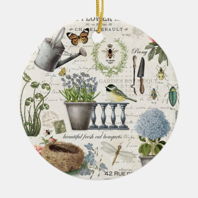 Blomsterträdgård för modern Vintage-fransk Julgransprydnad Keramik (Framsidan)