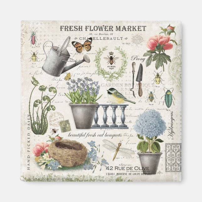 Blomsterträdgård för modern Vintage-fransk Magnet (Framsidan)
