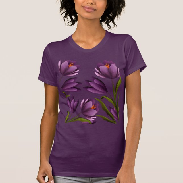 blomsterträdgård för romsk lila t shirt (Framsida)
