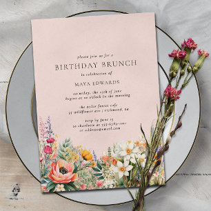 Blomsterträdgård för Rosa Girly Birthday Brunch Inbjudningar