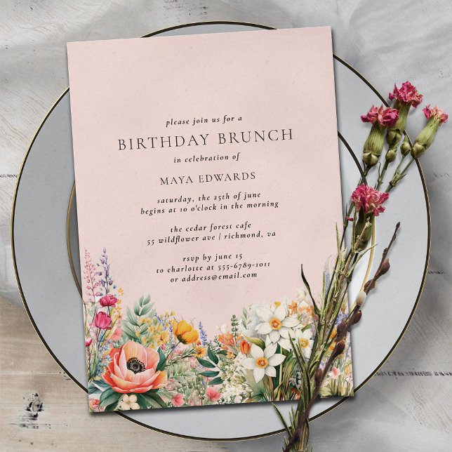 Blomsterträdgård för  Rosa | Girly Birthday Brunch Inbjudningar (Skapare uppladdad)