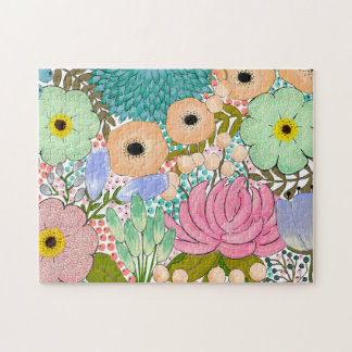 Blomsterträdgård Gouache Painting 252 biet Pussel