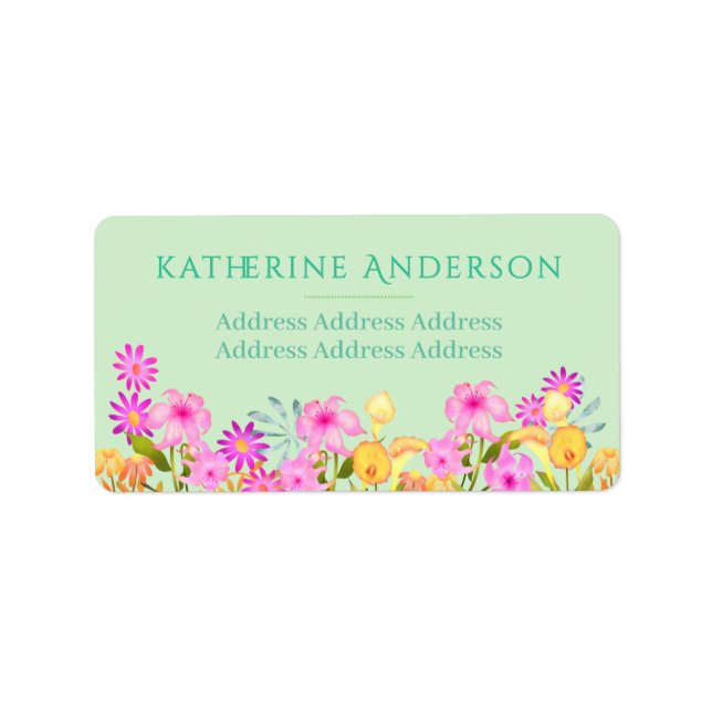 Blomsterträdgård Grön  Adressetikett (Framsidan)