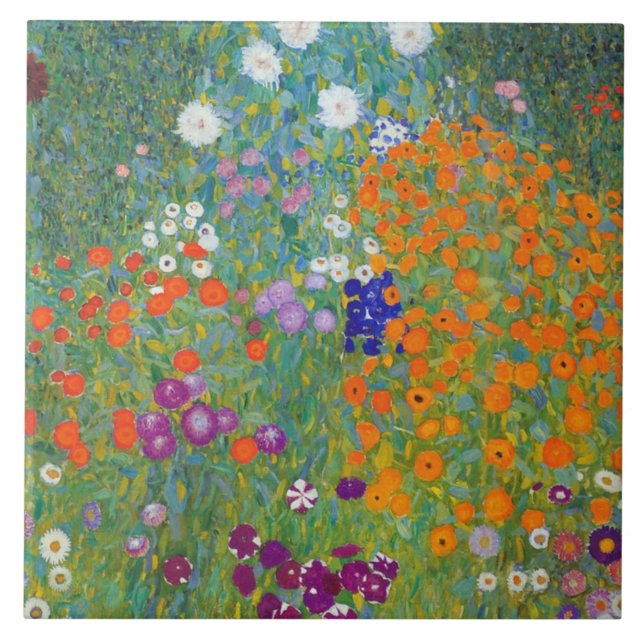 Blomsterträdgård Gustav Klimt Fine Art Kakelplatta (Framsidan)