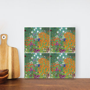 Blomsterträdgård Gustav Klimt Fine Art Kakelplatta