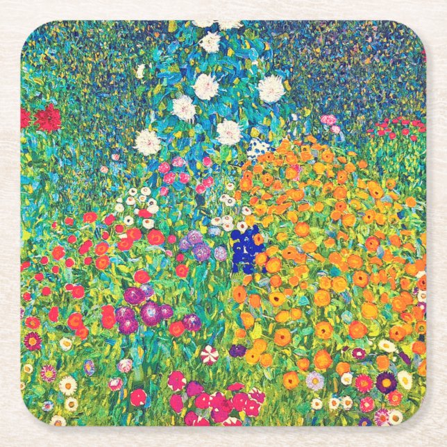 Blomsterträdgård, Gustav Klimt Underlägg Papper Kvadrat (Framsidan)