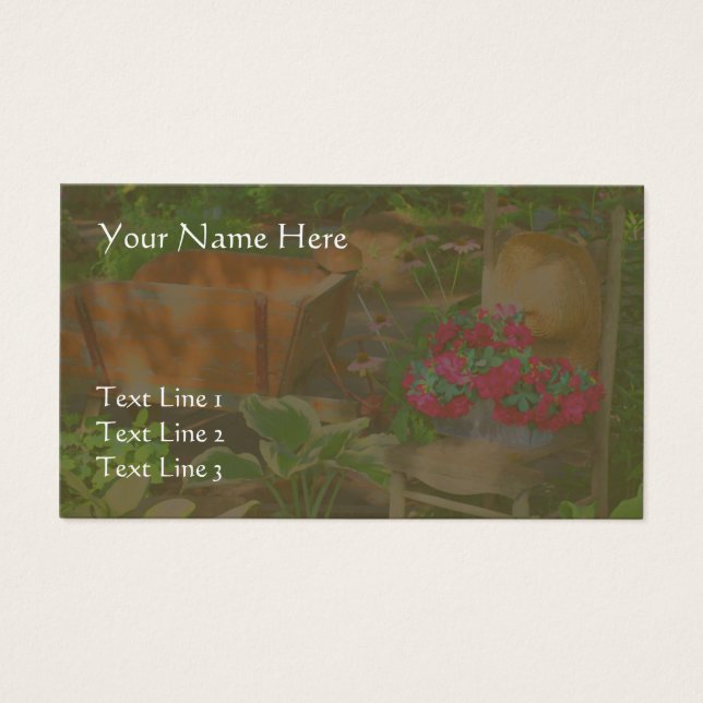 Blomsterträdgård Hjulbarrow och stol Visitkort (Framsidan)