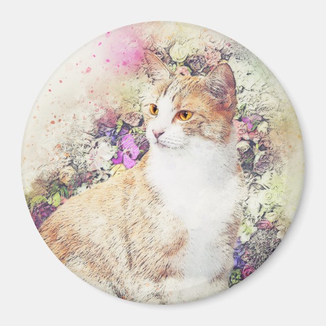 Blomsterträdgård Kattunge | ABSTRAKT | Vattenfärg Magnet (Framsidan)