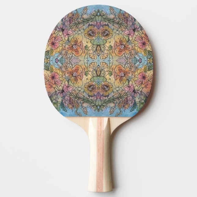 Blomsterträdgård med vit Chic, vattenfärgsfärg Pingisracket (Framsidan)