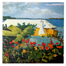 Blomsterträdgård och Bungalow av Winslow Homer Kakelplatta