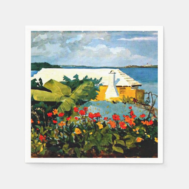 Blomsterträdgård och Bungalow av Winslow Homer Pappersservett (Framsidan)