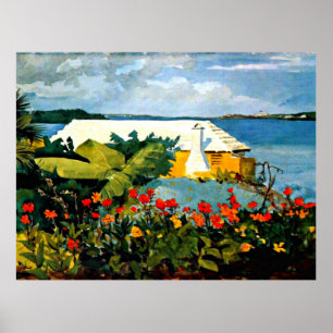 Blomsterträdgård och Bungalow av Winslow Homer Poster