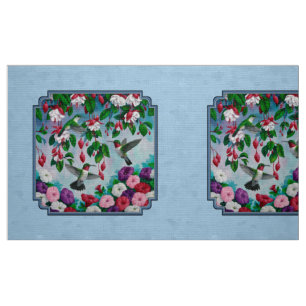 Blomsterträdgård och Hummingbird Blue Tyg