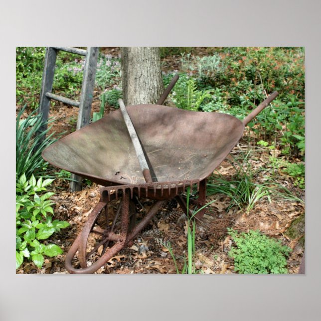 Blomsterträdgård Rusty Vintage Wheelbarrow Poster (Framsidan)