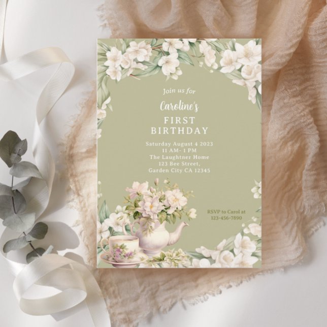 Blomsterträdgård Tea Party vid födelsedag Inbjudningar (Skapare uppladdad)