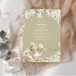 Blomsterträdgård Tea Party vid födelsedag Inbjudningar
