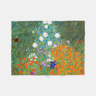 Blomsterträdgård vid Gustav Klimt vintageblommigt Fleecefilt