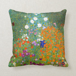 Blomsterträdgård vid Gustav Klimt vintageblommigt Kudde
