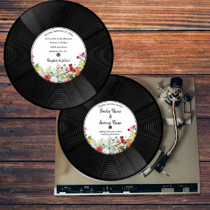 Blomsterträdgård Vinyl Musikskiva Vintage Bröllop Inbjudningar