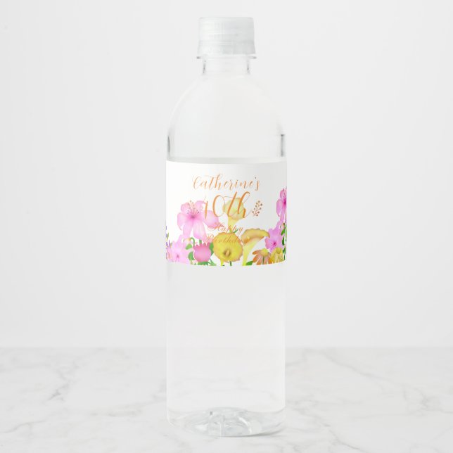 Blomsterträdgård Vit Vattenflaskor Etikett (Framsida)