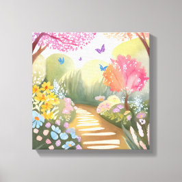 Blomsterträdgård | Whimsisk akvarellmålning Canvastryck