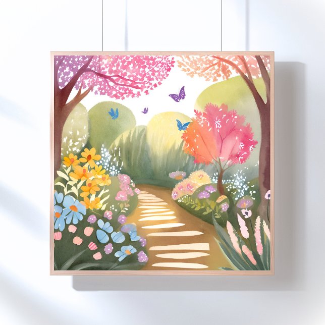 Blomsterträdgård | Whimsisk akvarellmålning Poster (Skapare uppladdad)