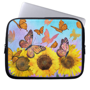 Blomsterträdgården Bevackra Sunblommor Butterflies Laptop Fodral