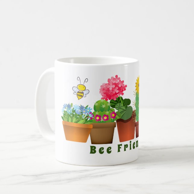 Blomsterträdgården Cute Bee Friendly Cactus Kaffemugg (Framsida vänster)