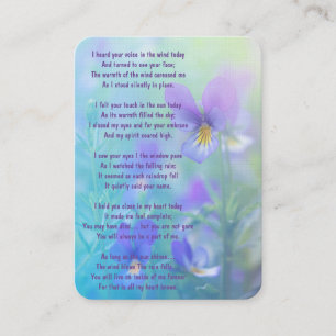 Blomsterträdgården Memorial Photo Prayer Pansy Visitkort