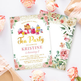Blomsterträdgården Tea Party Girls födelsedag Inbjudningar