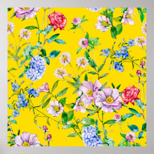 Blomsterträdgårdens vattenfärgsillustrationsmönste poster