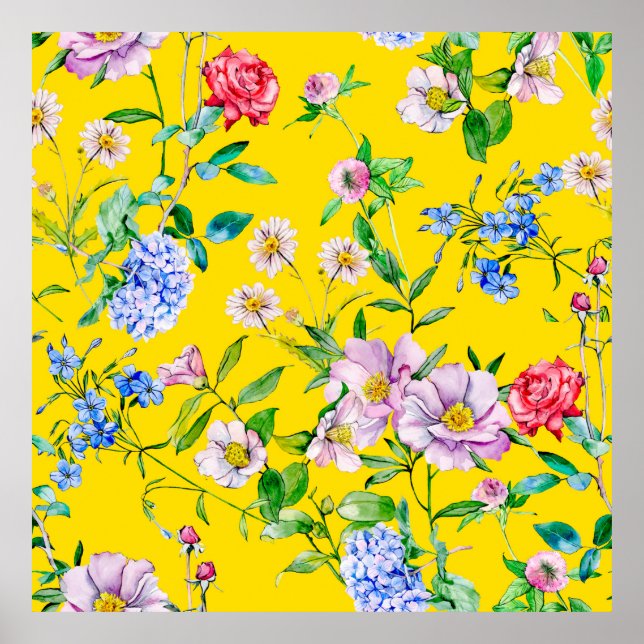 Blomsterträdgårdens vattenfärgsillustrationsmönste poster (Framsidan)