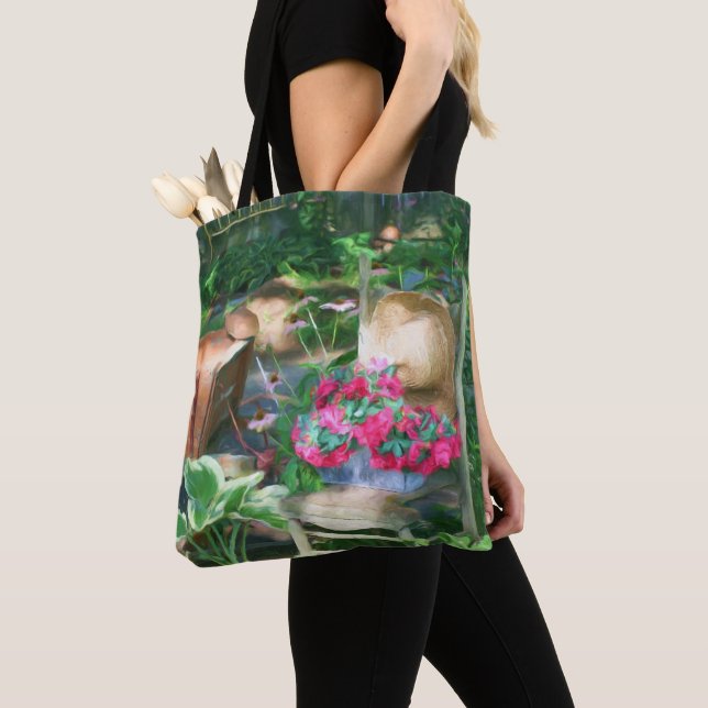Blomsterträdgårdsarrangemang Oljemålning  Tygkasse (Närbild)