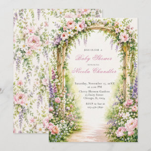 Blomsterträdgårdsbåge Baby Shower Inbjudningar