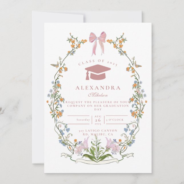 Blomsterträdgårdskrans Examen Inbjudningar (Framsida)
