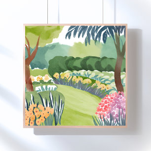 Blomsterträdgårdspromenad Blommig natur akvarell Poster