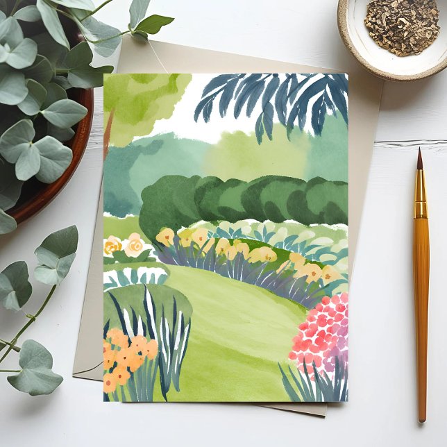 Blomsterträdgårdspromenad | Blommor Natur Akvarell Vykort (Skapare uppladdad)