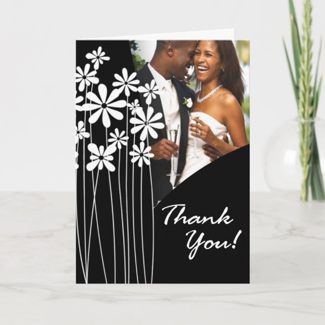 Blomsterträdgårdtack (svarten & vit) tack kort (Framsida)